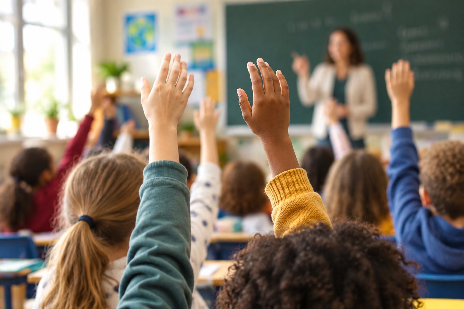 Schülerin im Klassenzimmer, müde über dem Schulheft